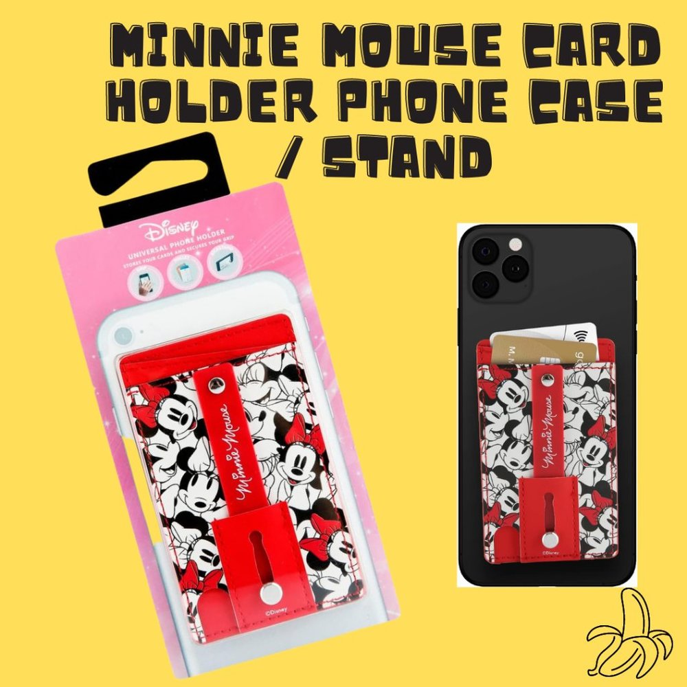 🟡Minne Mouse Phone Wallet Stick On Cell Phone Card Holder w/ Finger Ring🟡